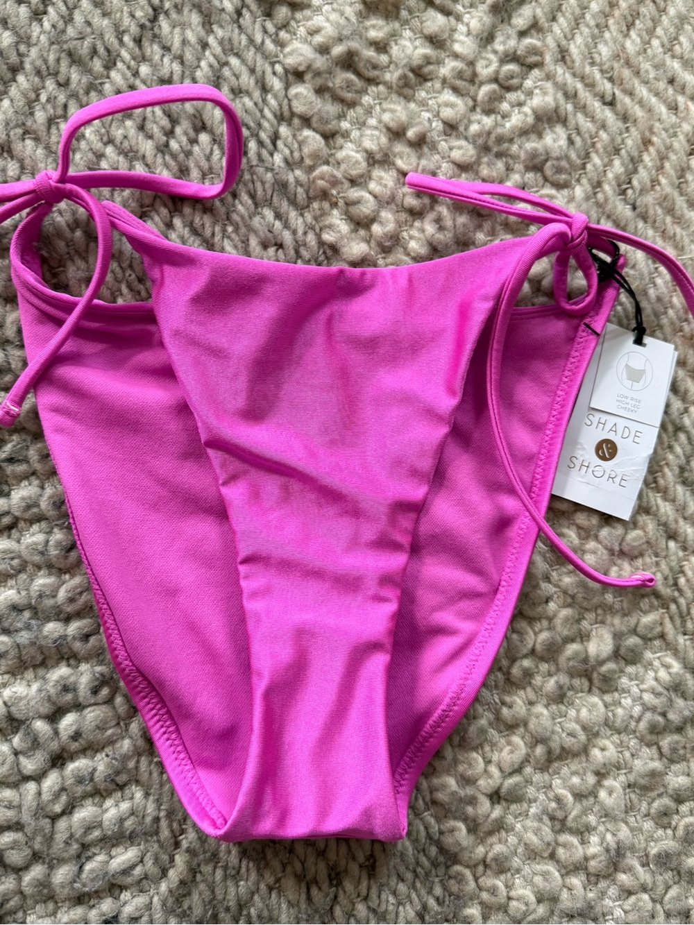 Shade & Shore Pink purple shimmer Tie-Side Bikini Bottom XS low rise high cheeky